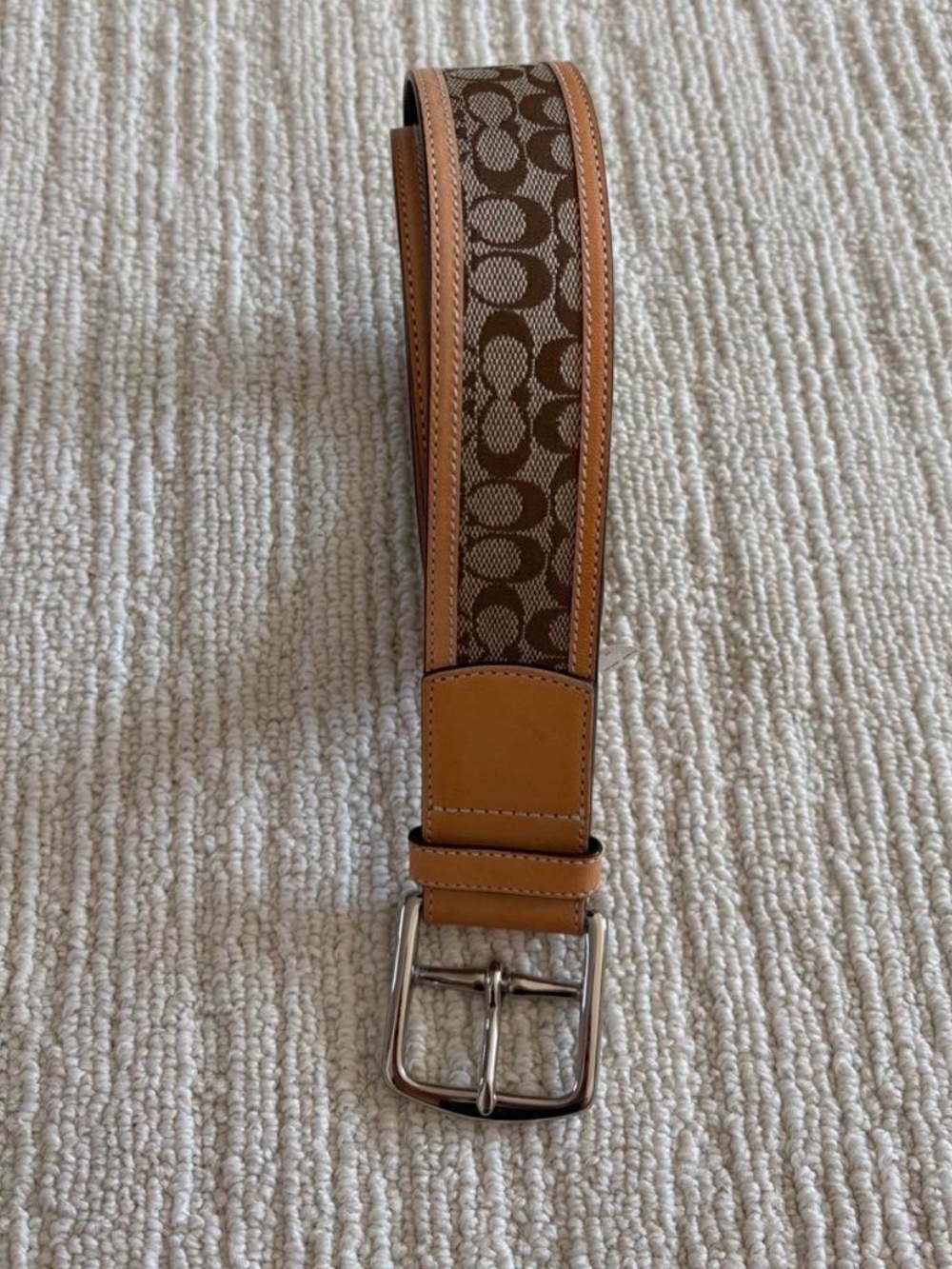 Coach Signature Canvas Belt in Brown and Tan with Silver Buckle